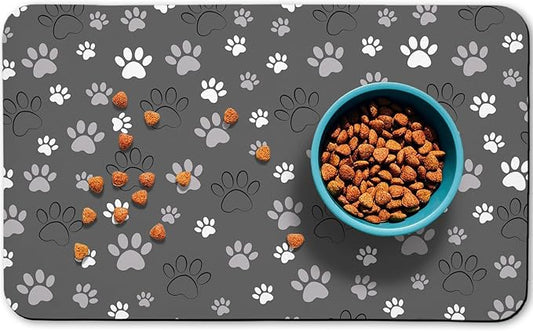 Dog Food Mat, Absorbent Water Bowl Mats Cat Pet Feeding Placemats Dark Gray 16 * 24 inch