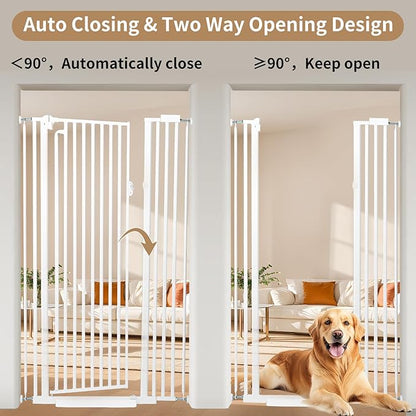 59“ Extra Tall Cat Gate for Doorway: 33.4-37.4” Wide Pet Gate, Auto Close/One Handed Open, 1.34” Extra Small Gap, No Drill Pressure Mount Tall Cat Gate for Interior Stairs/Kitchens/Hallways (White)