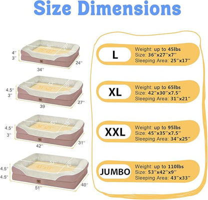 Orthopedic Washable Large Dog Bed - Removable Orthopedic Foam Dog Beds with Bolsters Waterproof Large Dogs Bed and Non-Slip Bottom