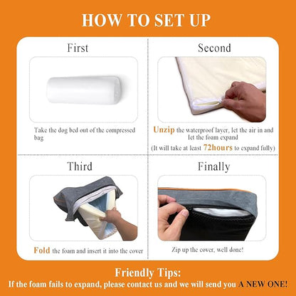 Hard-Wearing Orthopedic Dog Bed for Crate, 23x16 Inch, Made of Memory and HR Foam, Two-Sided Use, Providing Soft and Relatively Hard Support, with an Extra Inner Waterproof Protector (Gray)