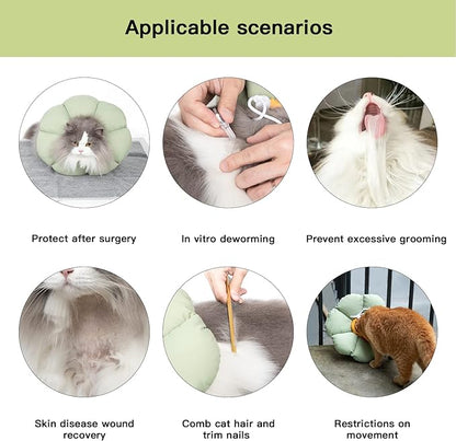 Cat Cone Collar,Cute Waterproof Cat Recovery Collar,Anti-Bite Lick Wound Healing Safety Elizabethan e Collar for Cats,Green Flower All-Season Style