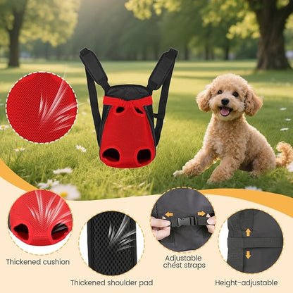 Inspack Dog Backpack Carrier/Cat Carrier, Adjustable Pet Front Carriers Travel Bag for Puppy Medium Dogs, Legs Out, Soft Ventilated Doggie Chest Carry Backpacks for Hiking/Camping, 2.5-4 lbs, Red