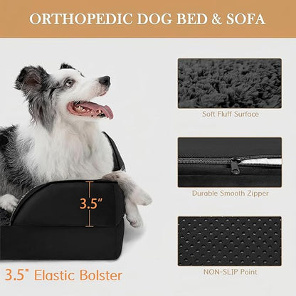 Comfort Expression Orthopedic Dog Bed for Medium Dogs 28x19 Inch, Waterproof Supportive Egg Crate Foam Medium Pet Bed with Removable Bolsters, Dog Couch with Washable Cover & Non-Slip Bottom, Black