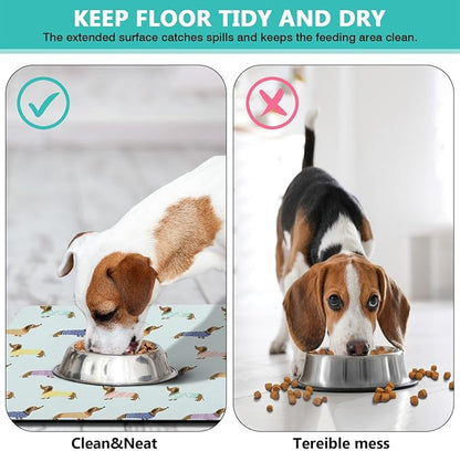 Dachshund Dog Food & Water Mat, Pet Feeding Mat for Floor Non-Slip Waterproof, Super Absorbent Cat Bowl Mat, Easy to Clean Eco-Friendly Durable Pet Placemat,12" × 20"
