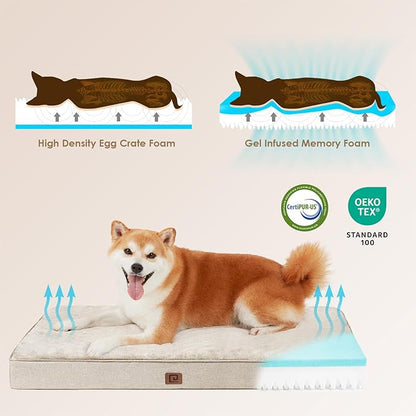 EHEYCIGA Waterproof Dog Bed Orthopedic 41"x27", Memory Foam Pet Bed for XLarged Dogs, Washable Pet Mat with Removable Cover, Beige