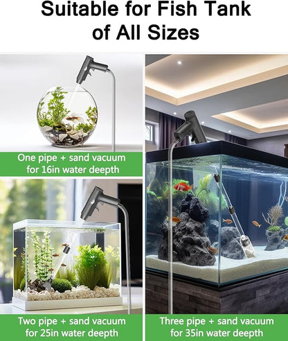 AQQA Aquarium Gravel Cleaner, 4-in-1 Upgrade Suction Power Manual Fish Tank Gravel Vacuum Cleaner Tools for Aquarium Water Changer with Water Flow Adjustment Use for Fish Tank Cleaning Gravel Sand