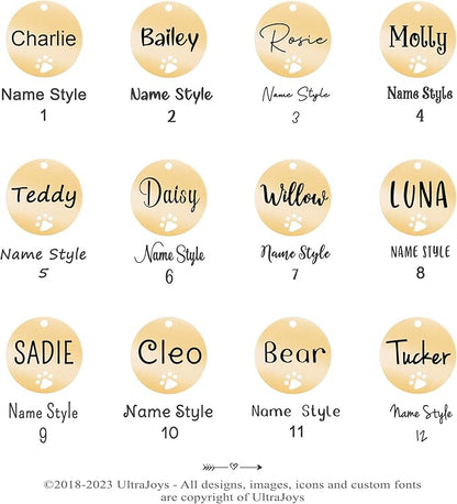 Ultra Joys Dog Tags Personalized for Pets - Hollow Paw Custom Pet ID Tag - Engraved Dog Tag for Small, Large Dogs - Small Round in Gold
