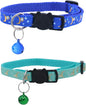Set of 2: KioKatt Celestial Nylon Cat Collars with Matching Bells – Adjustable Breakaway Safety Collars for Adult Cats, 7–11" (Green + Blue)