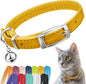 CollarDirect Leather Cat Collar with Bell - Kitten Collar, Small and Big Cat Strap for Boy Cats, Girl Cats with Safety Elastic Strap (Neck Fit 6"-7", Yellow)