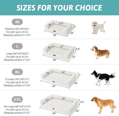 Faux Fur Orthopedic Dog Bed, Extra Large Dog Bed, Supportive Foam Pet Sofa with Waterproof Lining Cover, Washable U-Shaped Pet Couch with Anti-Slip Bottom Design, Beige XXL 48x32x8 inch