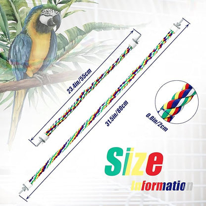 Weewooday 2 Pcs Bird Rope Perches Climbing Rope Bird Cage Accessories for Parrots, Parakeets, Cockatiels, Conures
