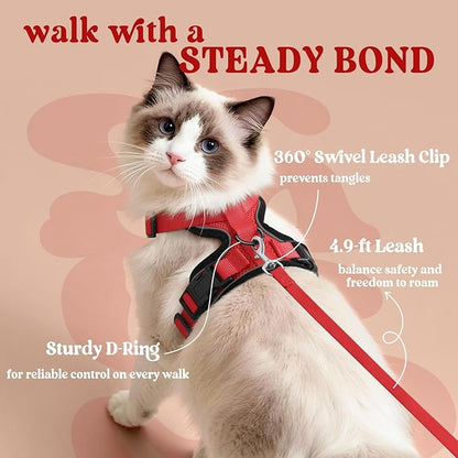 rabbitgoo Cat Harness and Leash for Walking, Escape Proof Soft Adjustable Vest Harnesses for Cats, Easy Control Breathable Reflective Strips Jacket, Red, S