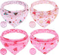 PAWCHIE Christmas Dog Bandanas 4 Pack,Reversible Dog Party Triangle Scarf Bibs,Pet Holiday Costume with Adjustable Snaps,Multiple Christmas-Themed Patterns for Medium Dogs Puppy,Cats Pets,Pink L