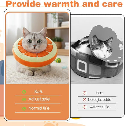 Kitten Cute Recovery Collar Soft Cat Cone Collar After Surgery to Stop Licking Adjustable Lightweight Elizabethan Neck Collar for Small Medium Large Cats Puppies Wound Healing, Orange