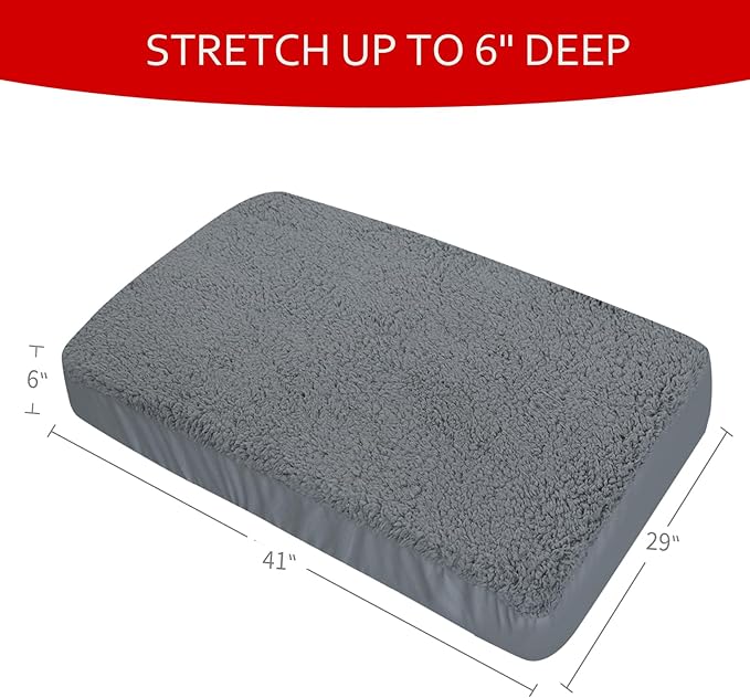 Dog Bed Covers Soft Plush Replacement Washable, Waterproof Pet Mattress Bed Liner Grey 41x29 Inches, for Dog/Cat, Cover Only