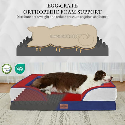 Comfort Expression Orthopedic Dog Bed for Large Dogs 36x27 Inch, Waterproof Egg Crate Foam Large Pet Bed with Removable Bolsters, Dog Couch with Washable Cover & Non-Slip Bottom, American Flag 2