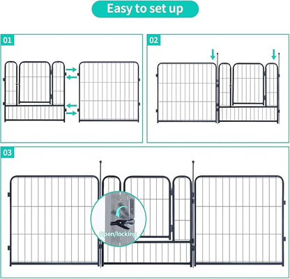 Dog Playpen,Portable Outdoor Dog Fence, Playpen for Large/Medium/Small Dogs, Dog Fences for The Yard,with Doors Foldable Metal Dog playpen (32 Panels, 45 inch)