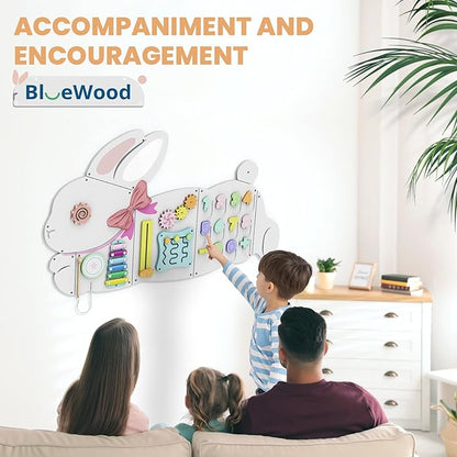 BlueWood Wooden Wall Busy Board Panels, Toddler Learning Activity Center, Montessori Philosophy Sensory, Educational Toys, Conducive to All-Round Development - Rabbit