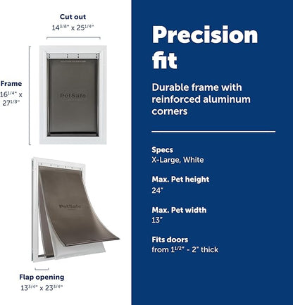 PetSafe Extreme Weather Aluminum Pet Door - Energy-Saving Thermal Barrier Pet Flap with Slide-in Door Locking & Secure Flap Cover - for Dogs Up to 220 Lb - Extra Large