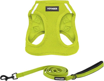 Best Pet Supplies Voyager Step-in Air All Weather Mesh Harness and Reflective Dog 5 ft Leash Combo with Neoprene Handle, for Small, Medium and Large Breed Puppies - Set (Lime Green), XS