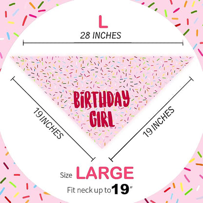 Birthday Girl Dog Bandanas 1 Pack, Pink Donut Theme Dog Scarfs Bibs, Triangle Reversible Pet Scarves for Birthday Girl Handkerchief for Small Medium Large Dogs (Pink, Large)