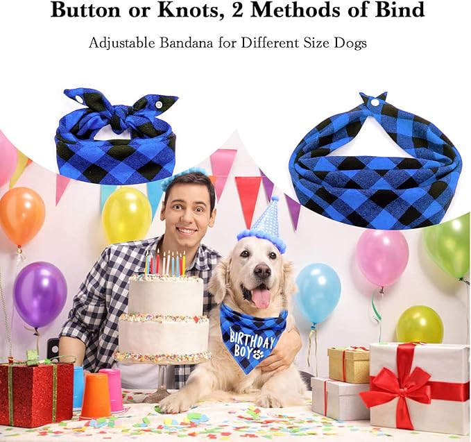 Plaid Dog Bandana with Button, Dual Layer Soft Cotton Triangle Dog Scarf Kerchief Washable Girl Boy Dog Bandanas Adjustable Accessories for Small Medium Large Extra Large Dog Puppy Pet
