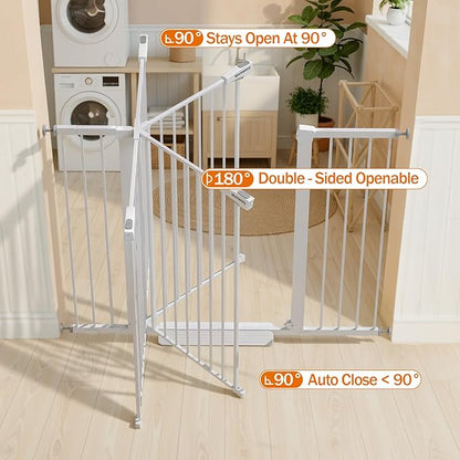 Mumeasy 36" Extra Tall Baby Gate for Stairs, 29.7-51" Wide Dog Gates Indoor for Doorways with Easy Walk Thru, Auto Close Pet Safety Gate for House, Pressure Mounted Metal Child Gate with Door, White