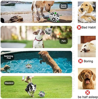 Dog Soccer Ball Toys with Straps, 6'' Interactive Toys for Tug of War, Puppy Birthday Gifts, Dogs Tug Toy, Water Toy, World Cup Durable Balls for Small Medium Dogs(6 Inch - Medium)