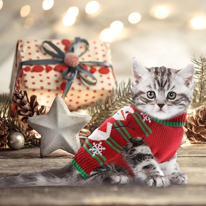 Dog Christmas Sweater Cute Snowman Puppy Cat Costume Boy Girls Xmas Holiday Pet Clothes New Year Outfits Gifts for Small Medium Large Dogs (XXS, Red Green Stripe Snowman)