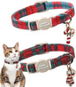 Unique style paws 2 Pack Christmas Kitten Collar Breakaway with Bell&Pendant, Adjustable Safety Red Green Scottish Plaid Cat Cotton Collar for Girl Boy Cat and Small Pet