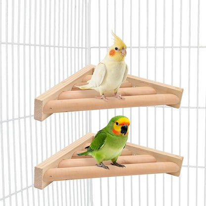 Litewoo Bird Perch Corner Platform Stand Shelf for Birds Budgie Parakeet Cockatiel Conure Cockatoo（2PC）