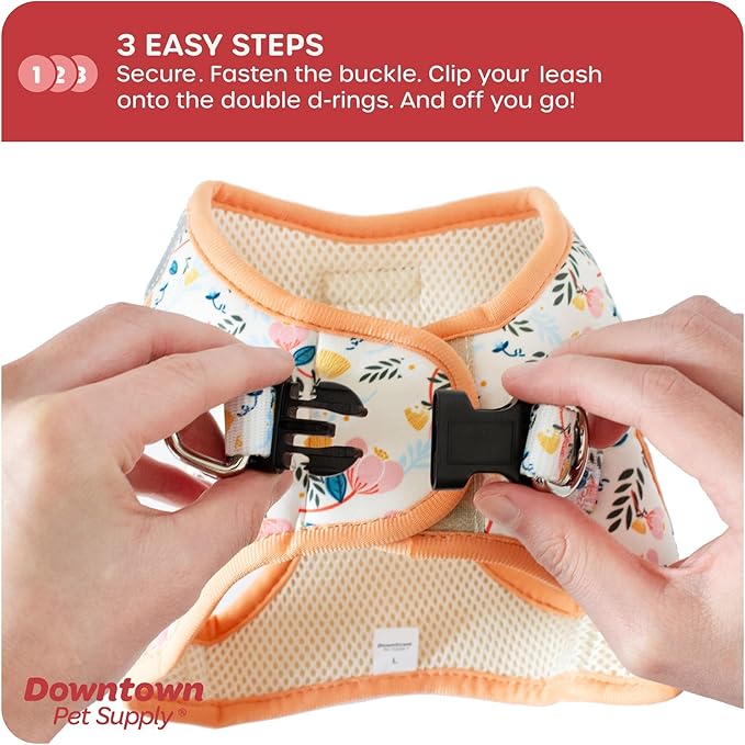 Downtown Pet Supply Step-in Dog Harness – No Pull, Adjustable Padded Mesh with Reflective Trim, Secure Buckle Strap – Comfortable & Breathable Small Dog Harness, XX-Small, Floral