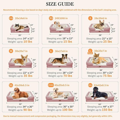 Comfort Expression Orthopedic Dog Bed for Extra Large Dogs 45x35 Inch, Waterproof Supportive Egg Crate Foam XL Pet Bed with Removable Bolsters, Dog Couch with Washable Cover & Non-Slip Bottom, Pink