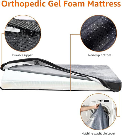 Amazon Basics Washable Dog Bed with Cooling Gel Memory Foam, Pressure-Relief Support for Dogs up to 120lbs, Non-Slip Bottom, Removable Cover, Giant Sized (50" x 34"), Grey