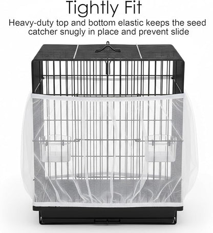 Bird Cage Seed Catcher, White Breathable Seed Catcher for Bird Cage, Universal Adjustable Birds Cages Cover Net Liner, Birds Accessories for Cages for Parrot Enclosures Stops Scatter