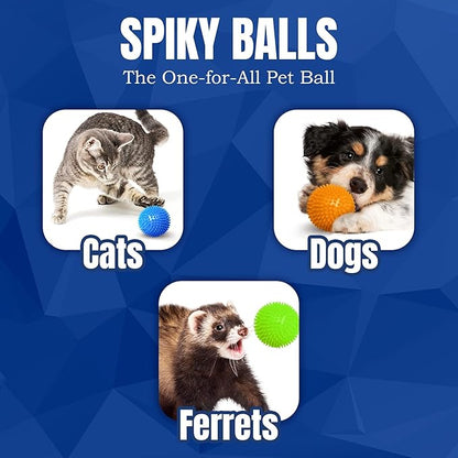 Meric CoCoo 3-Pack Squeaky Dog & Ferret Ball Toys, 2.3", Massage Teeth and Gums, Spikey Cat Rubber Balls, Toss Fetch Squeeky Doggy Balls for Multi-Pet Homes
