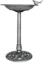 Outdoor Garden Bird Bath - Silver - Weather Resistant Polyresin - 30 Inch - Backyard Expressions