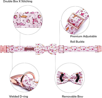 Lionheart glory Dog Collar Shark Print Dog Bow Collar Pink Dog Collar Male or Female Summer Spring Collars with Bowtie Pet Gift Durable Adjustable Soft Dog Collar for Large Dogs