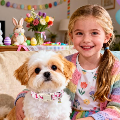 DOGWONG Easter Dog Collar, Cute Easter Pink Bunny Pet Collar Durable Holiday Girl Boy Adjustable Cotton Dog Collars for Large Dogs,XL Visit The Elegant Little Tail Store