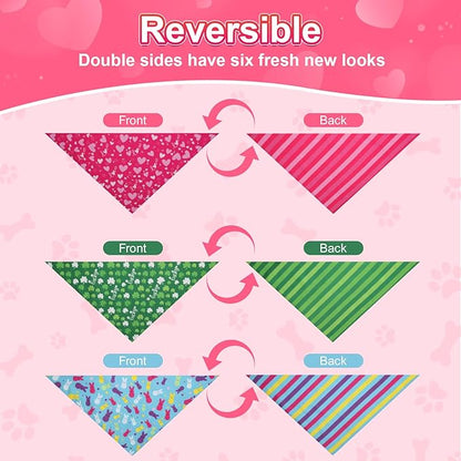 Valentines Dog Bandana St Patricks Day and Easter Dog Bandana Small 3PCS, Colorful Scarf for Boy and Girl, Triangle Reversible Bibs.