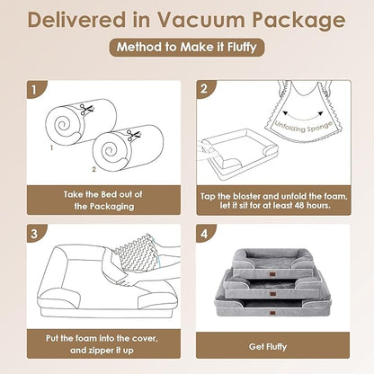 EHEYCIGA Orthopedic Dog Beds for Large Dogs, Waterproof Memory Foam Large Dog Bed with Sides, Non-Slip Bottom and Egg-Crate Foam Pet Couch Bed with Washable Removable Cover, Grey