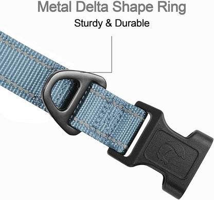 Joytale Reflective Dog Collar, Soft Neoprene Padded, Metal D-Ring, Nylon Pet Collar Adjustable for Medium Dogs, Gray, M
