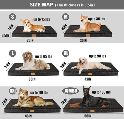 Patas Lague Orthopedic Jumbo Dog Bed for Large Sized Dog 56''X40'', Soft Waterproof Egg Crate Foam Large Pet Crate Beds Mat with Removable Washable Cover and Non-Slip Bottom, Black