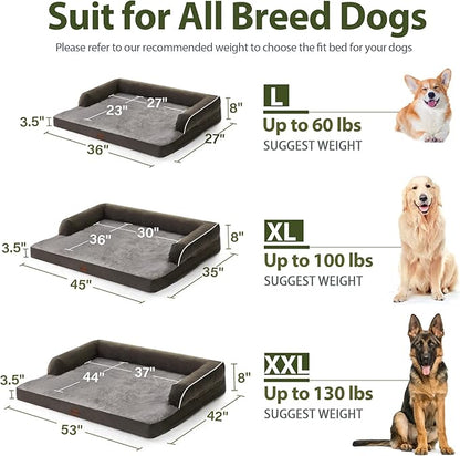 Orthopedic Dog Beds for Extra Large Dogs, Waterproof Egg Crate Foam XL Dog Bed with Sides 45x35Inch, Big Dogs Couch Beds with Removable Washable Cover and Nonskid Bottom, Dark Green