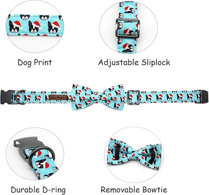 Dog Collar, Christmas Dog Collar Plaid Pet Collar Bow Holiday Bows Girl Boy Puppy Collar Adjustable Pet Collar for X-Large Dogs