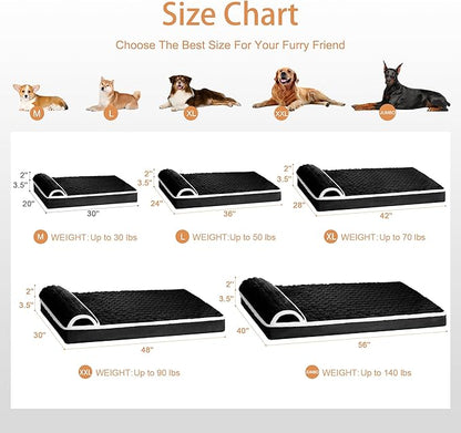 Orthopedic Jumbo Dog Bed Large Sized Dog with Pillow 56''X40'' Waterproof Soft Comfortable Egg Crate Foam Pet Crate Beds Mat with Removable Washable Cover and Non-Slip Bottom, Black