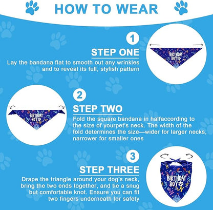 Dog Birthday Party Decorations, Adjustable Dog Bandana Set with Hat, Numbers, Banner for Pet Party Supplies Festive Accessories Large Medium Small Pet Puppy Dogs, Blue