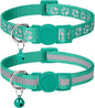 Taglory Reflective Cat Collar Breakaway with Bells, 2 Pack Girl Boy Pet Cat Collar Adjustable 7.5-12.5 Inch, Turquoise