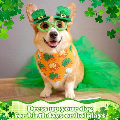 Youyole 120 Pcs Dog St. Patrick's Day Bandana Bulks Shamrocks Dog Bandanas Green Pet Scarf Soft Cat Triangle Scarfs Pet Bandana Green Hat Gnome Bibs for Small and Medium Breed