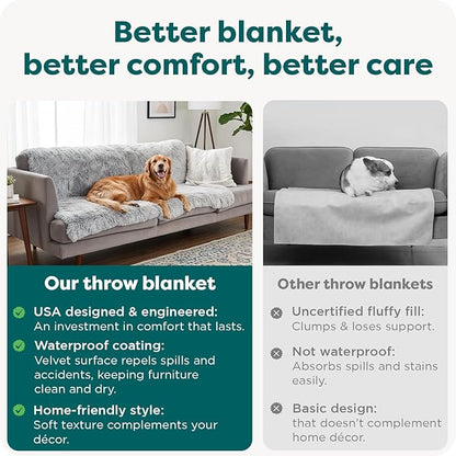 FurHaven Waterproof Throw Blanket for Dogs & Indoor Cats, Reversible Protective Pet Blanket, Medium, Long Faux Fur & Velvet, Driftwood